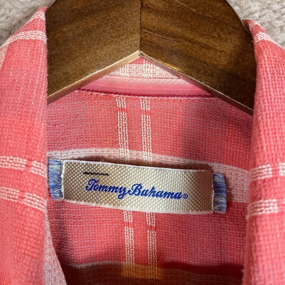 Tommy Bahama Shirt Mens Medium M Pink/White Plaid Short Sleeve Silk Blend Casual - Picture 8 of 10
